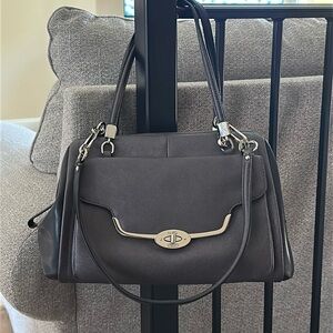 Coach Black Satchel Bag gunmetal grey with black sides and silver hardware